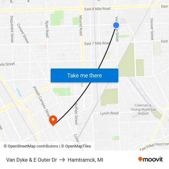 Van Dyke & E Outer Dr to Hamtramck, MI map