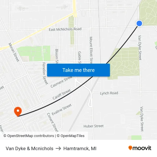 Van Dyke & Mcnichols to Hamtramck, MI map