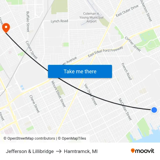 Jefferson & Lillibridge to Hamtramck, MI map