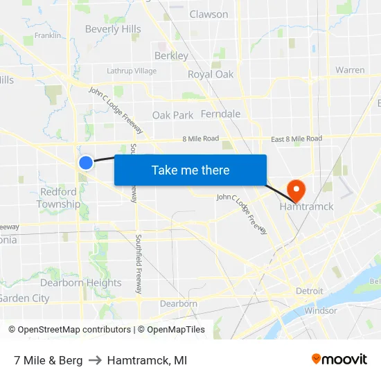 7 Mile & Berg to Hamtramck, MI map