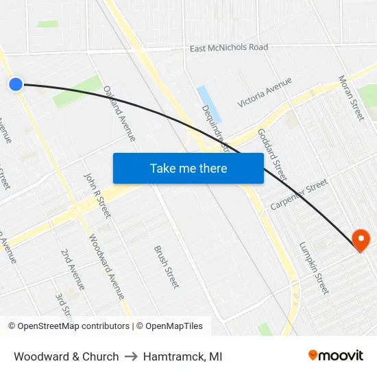 Woodward & Church to Hamtramck, MI map