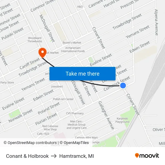 Conant & Holbrook to Hamtramck, MI map