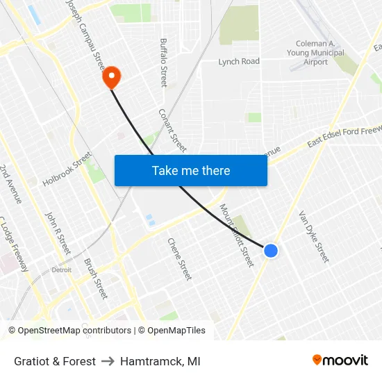 Gratiot & Forest to Hamtramck, MI map