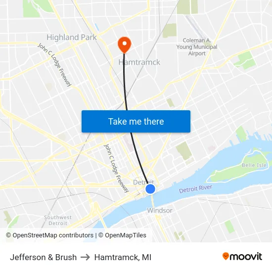 Jefferson & Brush to Hamtramck, MI map