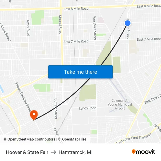 Hoover & State Fair to Hamtramck, MI map