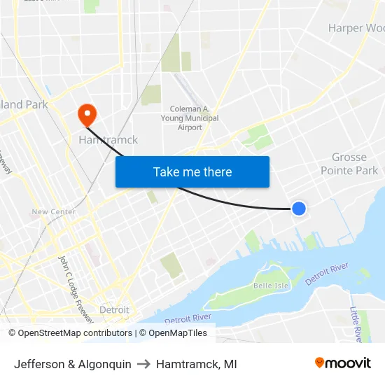 Jefferson & Algonquin to Hamtramck, MI map