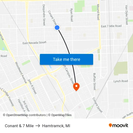 Conant & 7 Mile to Hamtramck, MI map