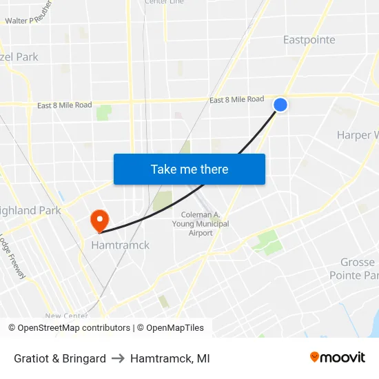 Gratiot & Bringard to Hamtramck, MI map