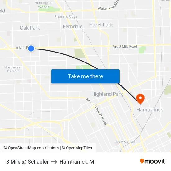8 Mile @ Schaefer to Hamtramck, MI map
