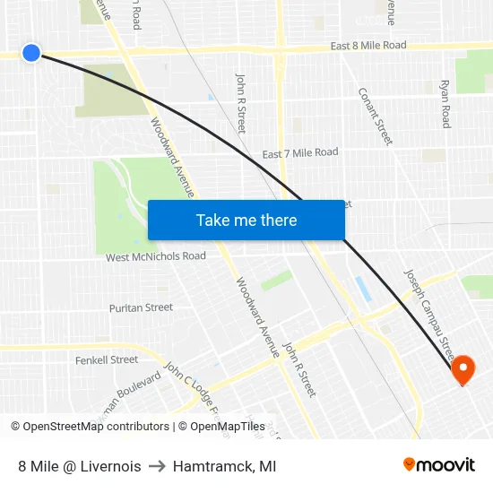 8 Mile @ Livernois to Hamtramck, MI map
