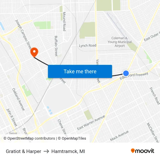 Gratiot & Harper to Hamtramck, MI map