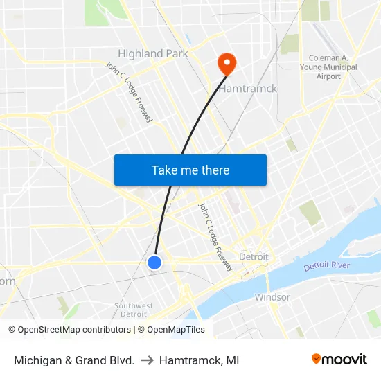 Michigan & Grand Blvd. to Hamtramck, MI map