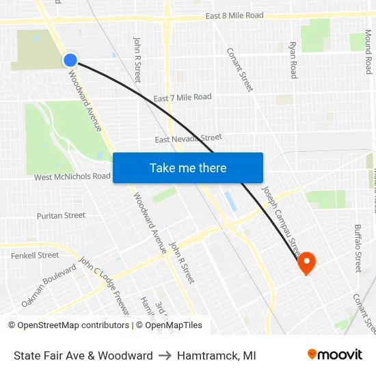 State Fair Ave & Woodward to Hamtramck, MI map