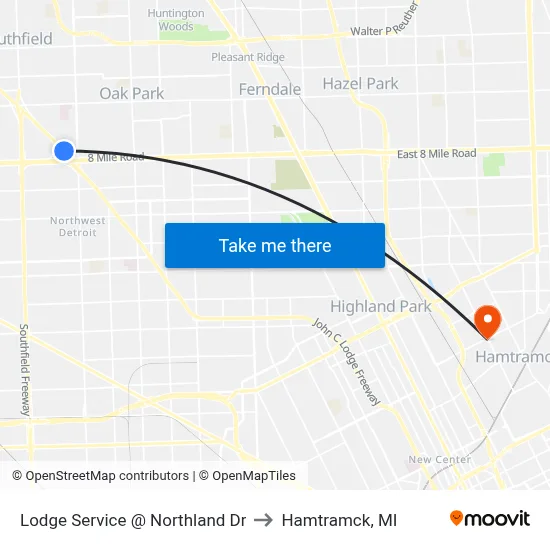 Lodge Service @ Northland Dr to Hamtramck, MI map