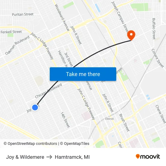 Joy & Wildemere to Hamtramck, MI map
