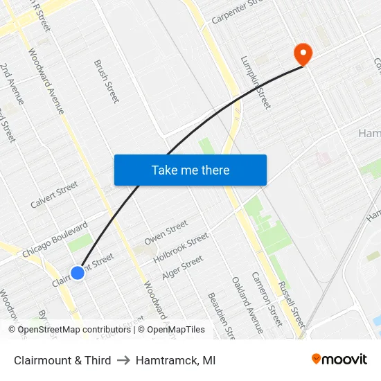 Clairmount & Third to Hamtramck, MI map