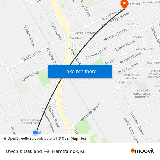 Owen & Oakland to Hamtramck, MI map