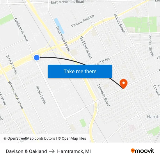 Davison & Oakland to Hamtramck, MI map