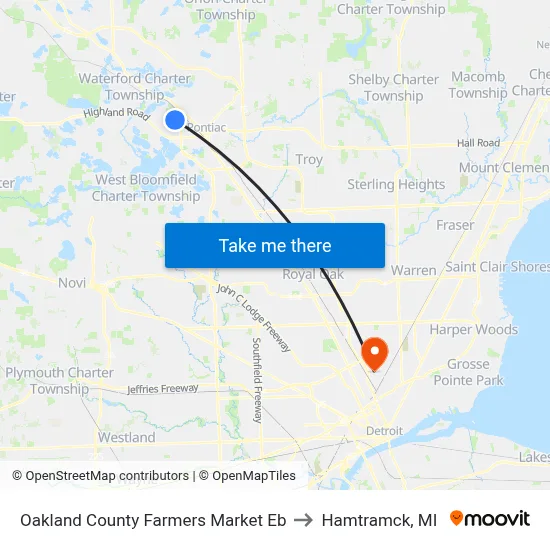 Oakland County Farmers Market Eb to Hamtramck, MI map