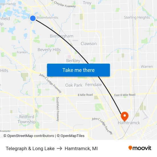 Telegraph & Long Lake to Hamtramck, MI map