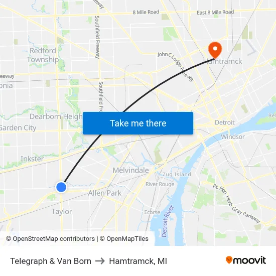 Telegraph & Van Born to Hamtramck, MI map