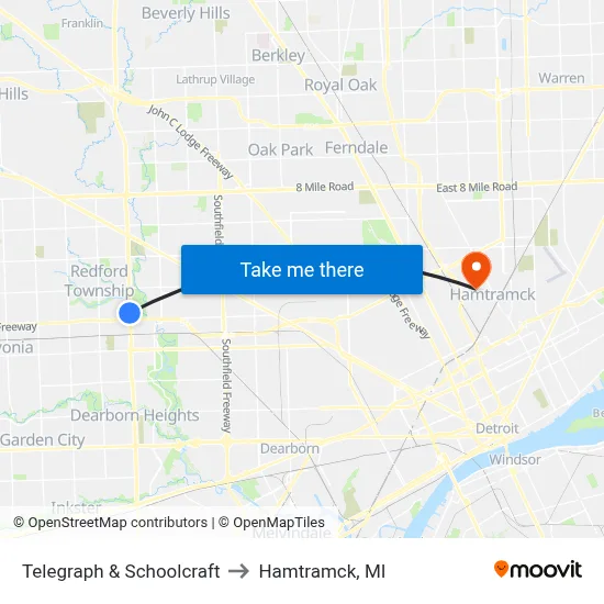 Telegraph & Schoolcraft to Hamtramck, MI map