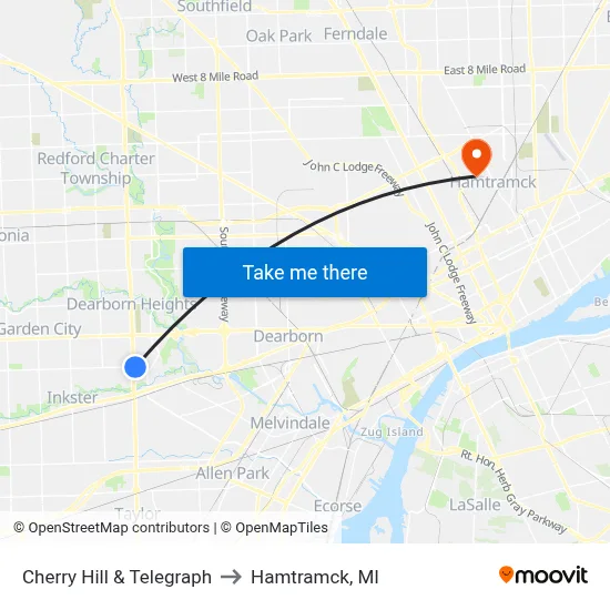 Cherry Hill & Telegraph to Hamtramck, MI map