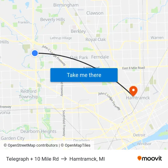 Telegraph @ 10 Mile to Hamtramck, MI map