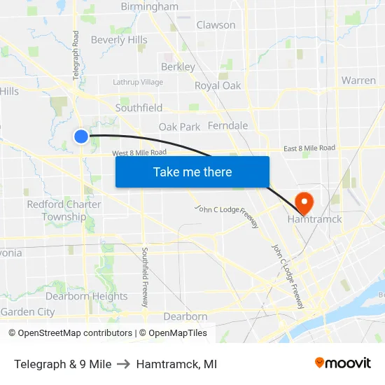 Telegraph & 9 Mile to Hamtramck, MI map