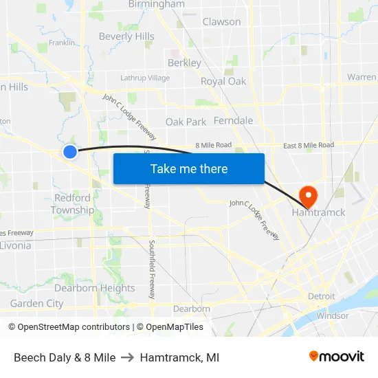 Beech Daly & 8 Mile to Hamtramck, MI map