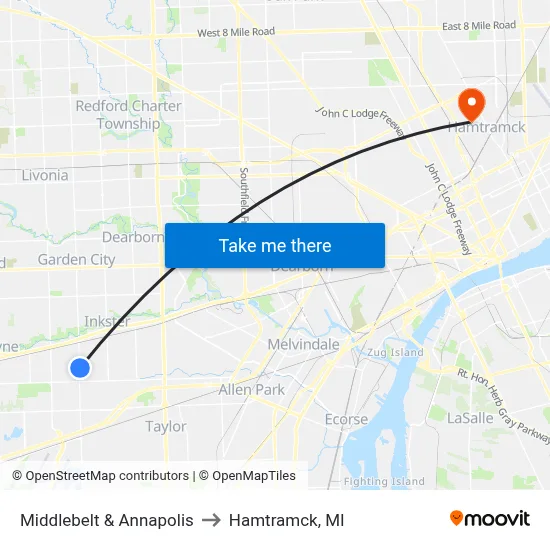 Middlebelt & Annapolis to Hamtramck, MI map