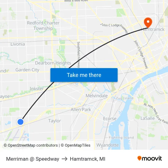 Merriman @ Speedway to Hamtramck, MI map