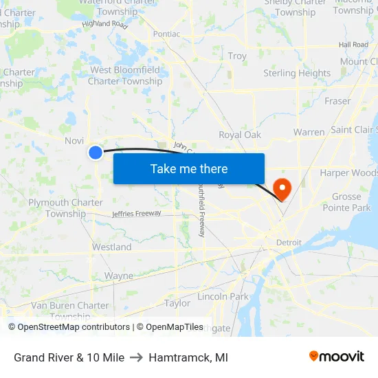 Grand River & 10 Mile to Hamtramck, MI map
