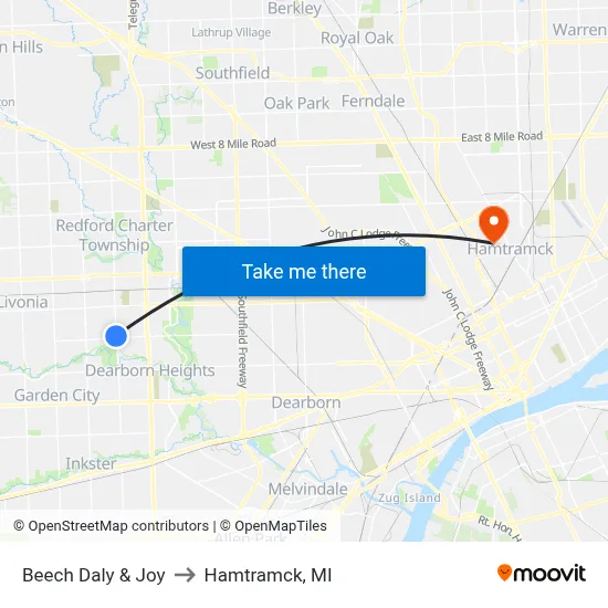 Beech Daly & Joy to Hamtramck, MI map