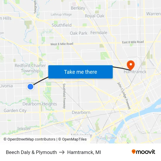 Beech Daly & Plymouth to Hamtramck, MI map