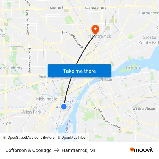 Jefferson & Coolidge to Hamtramck, MI map