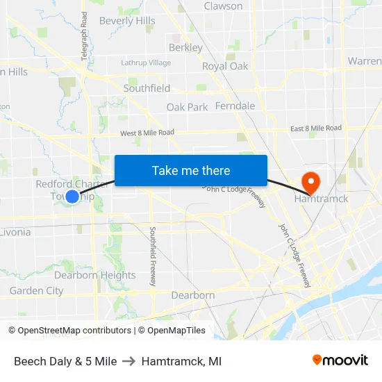 Beech Daly & 5 Mile to Hamtramck, MI map