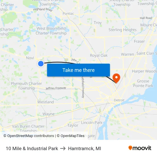 10 Mile & Industrial Park to Hamtramck, MI map