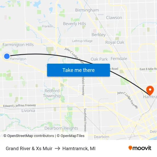 Grand River & Xs Muir to Hamtramck, MI map