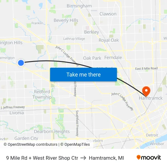 9 Mile & West River Shop Center to Hamtramck, MI map