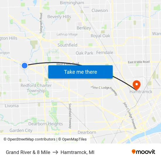 Grand River & 8 Mile to Hamtramck, MI map