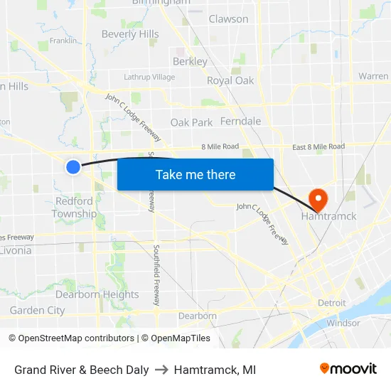 Grand River & Beech Daly to Hamtramck, MI map