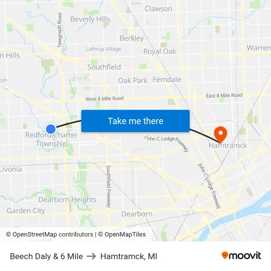 Beech Daly & 6 Mile to Hamtramck, MI map