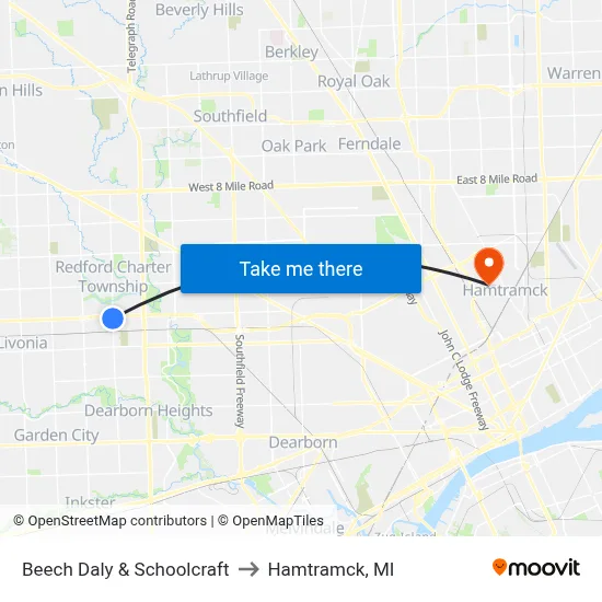 Beech Daly & Schoolcraft to Hamtramck, MI map