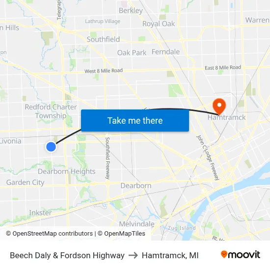 Beech Daly & Fordson Highway to Hamtramck, MI map