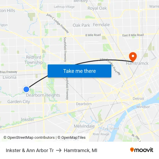Inkster & Ann Arbor Tr to Hamtramck, MI map