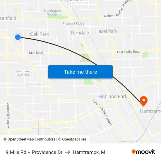 9 Mile & Providence Drive to Hamtramck, MI map