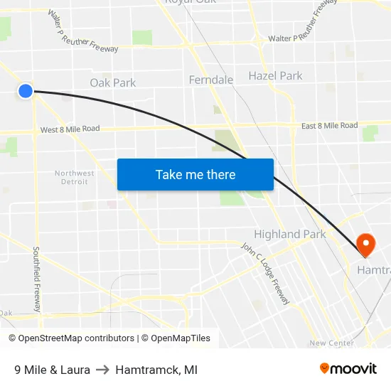 9 Mile & Laura to Hamtramck, MI map