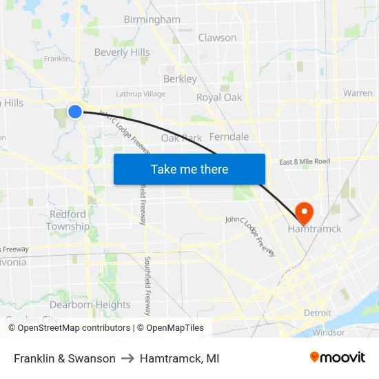 Franklin & Swanson to Hamtramck, MI map