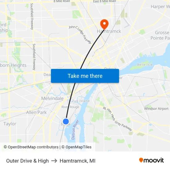 Outer Drive & High to Hamtramck, MI map